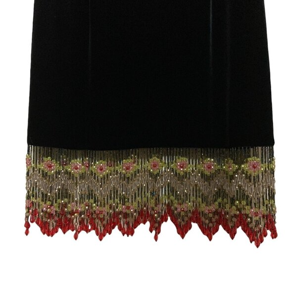 #3718 Jeffrey & Dara Black velour Evenning sleeveless bead fringe dress size 10 - Picture 5 of 6
